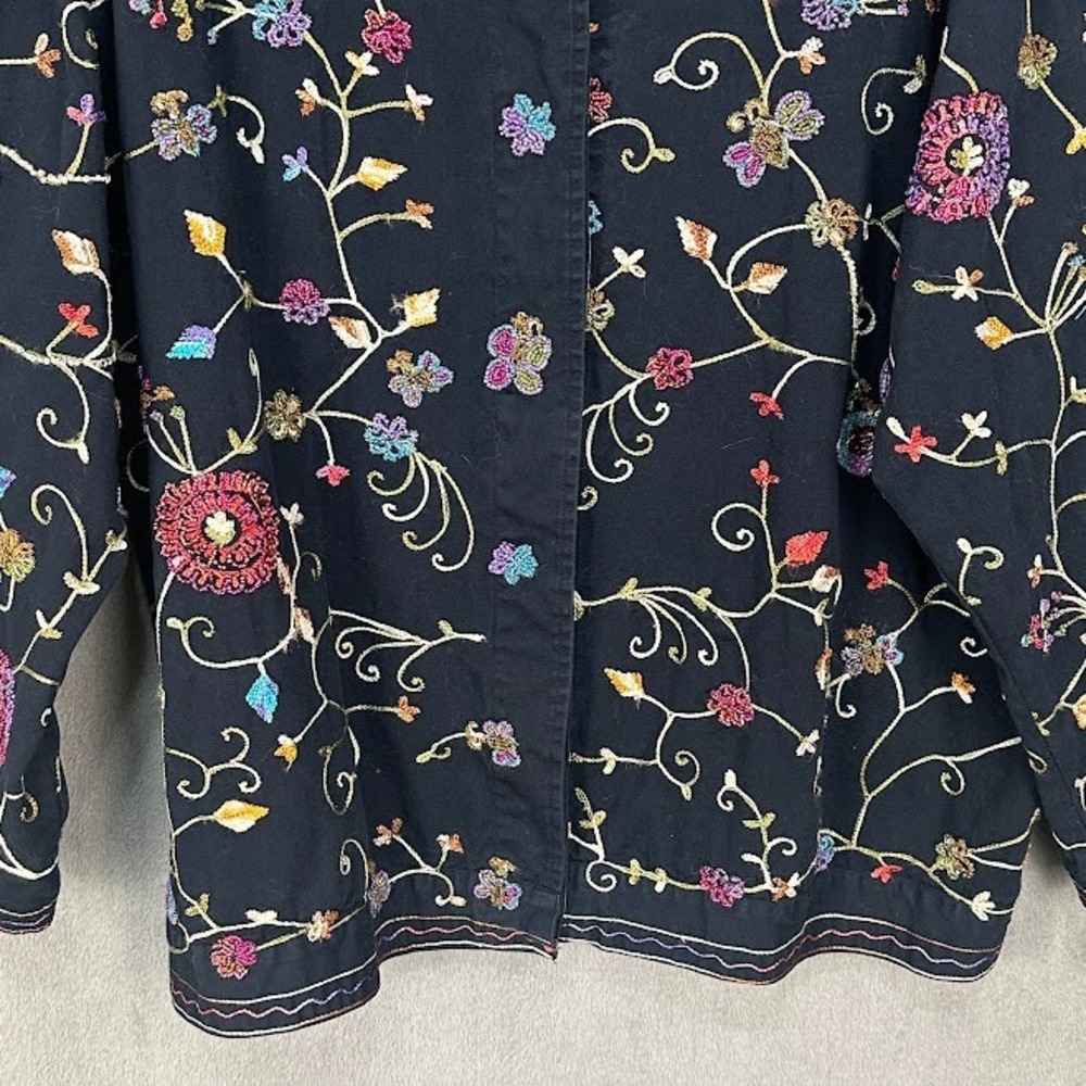 Quacker Factory Blazer Womens 2X Black Sequin Flower Butterfly Embroidered Boho - Picture 3 of 13